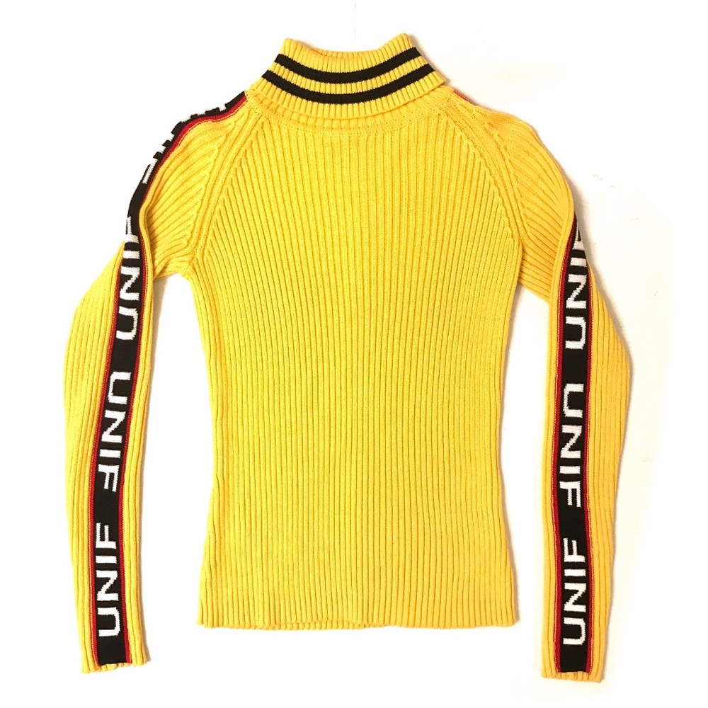 UNIF Badsport Mock Turtleneck Yellow Black Striped Knit Sweater Long Sleeve Top